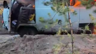 Wild Footage of a Russian Transport Van Just Hit by Drone