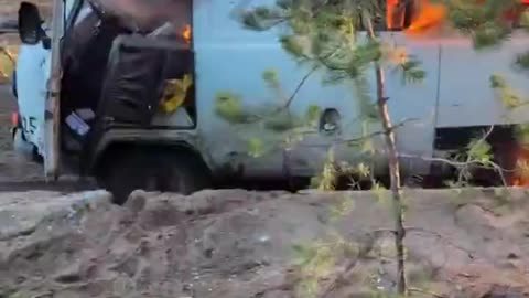 Wild Footage of a Russian Transport Van Just Hit by Drone