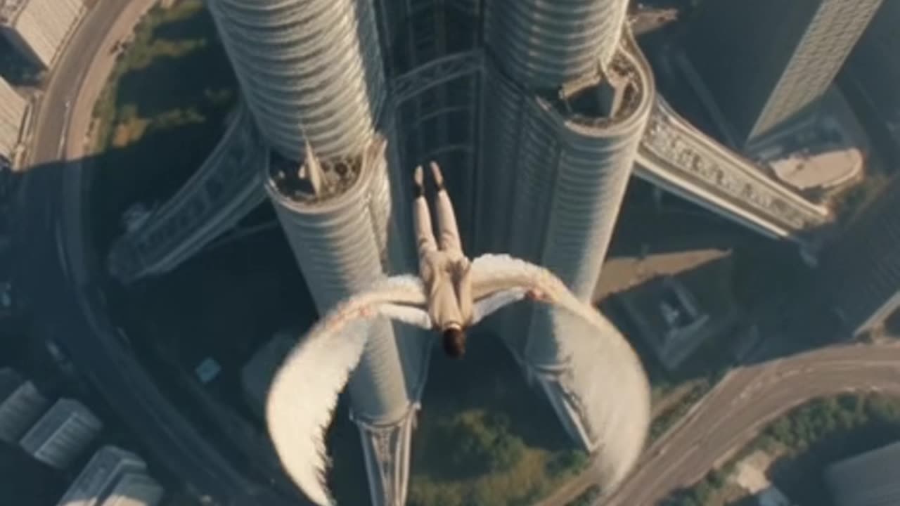 Guy trying Wright Brothers Wings from Petronas Towers