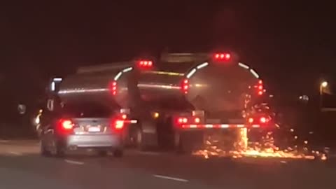 Tanker Truck Starts Sparking on Freeway