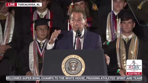 Coach Sabin introduces Pres Trump at Alabama Graduation ceremony