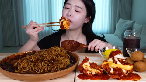 Jjangmyon with Chicken Mukbang