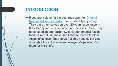 Best Oriental Restaurant in St Sidwells