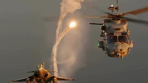 Fighter Jet & Helicopter Flying Together