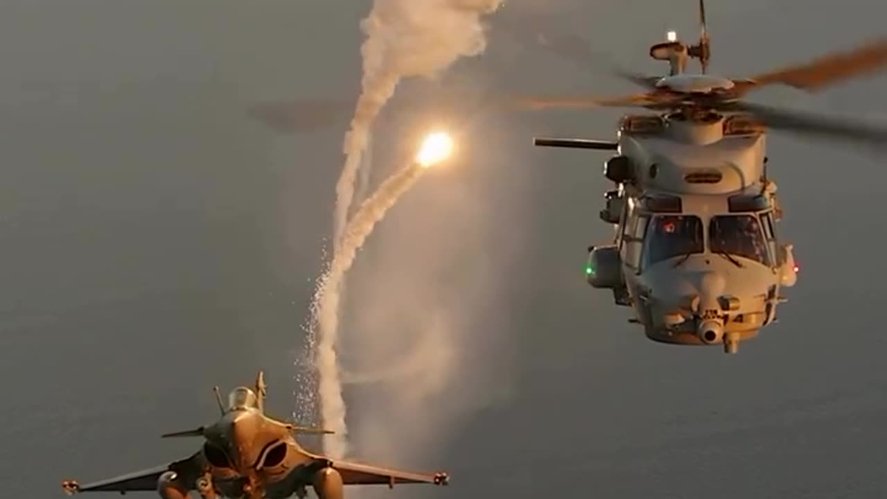 Fighter Jet & Helicopter Flying Together