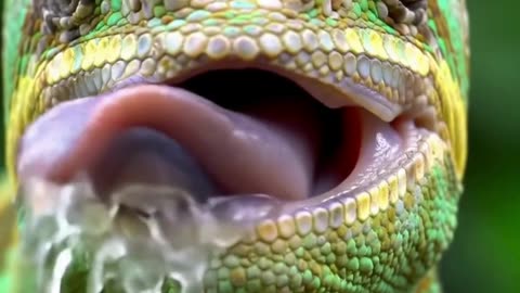 When a chameleon spits—nature’s surprise attack! 💦🦎 Watch this unique moment!