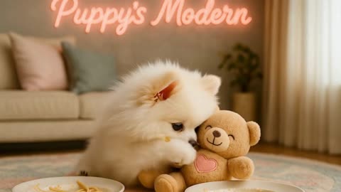 A puppy making carbonara for the first