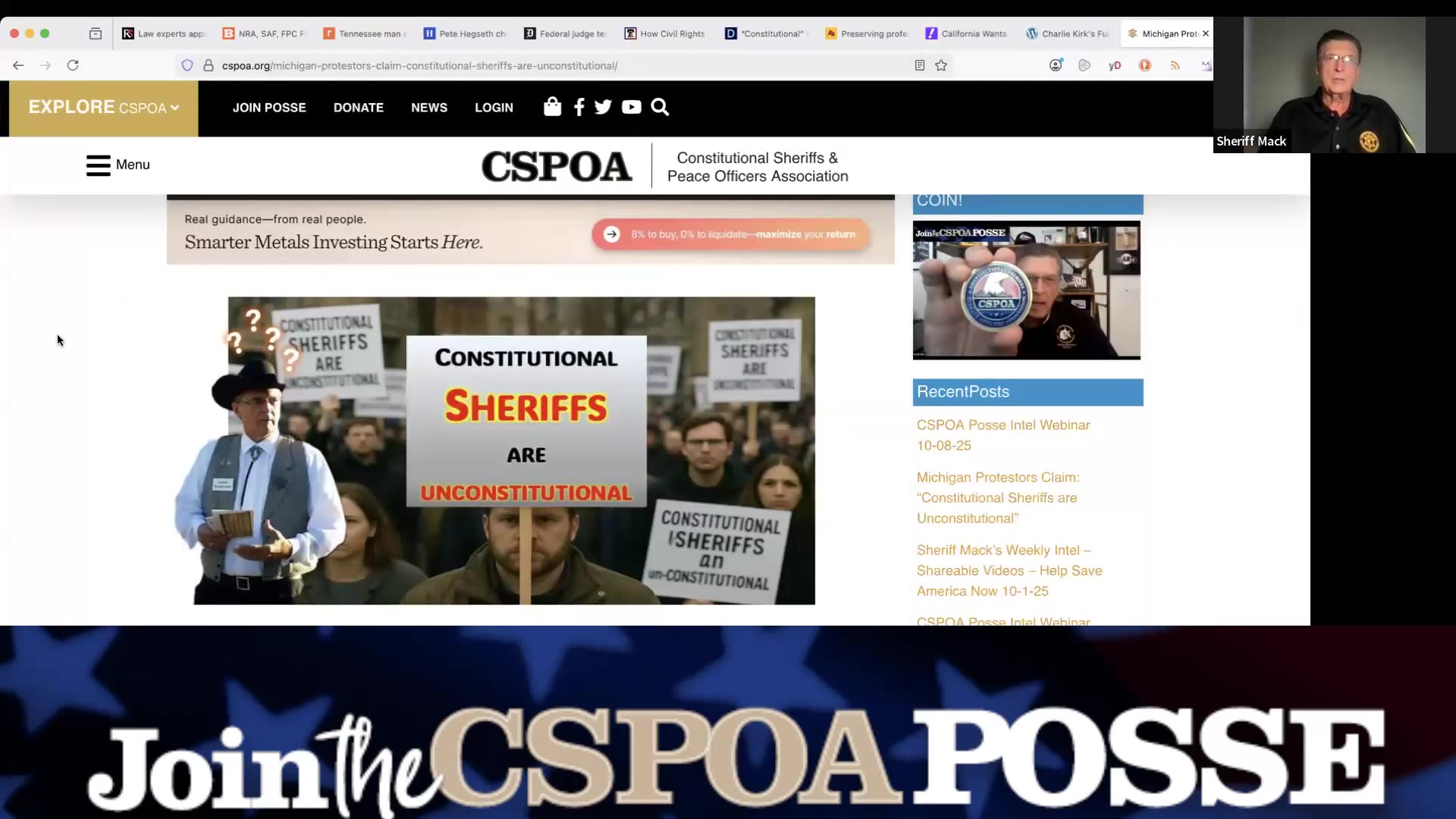 Sheriff Mack Describes MI Constitutional Sheriffs are Unconstitutional Protesters