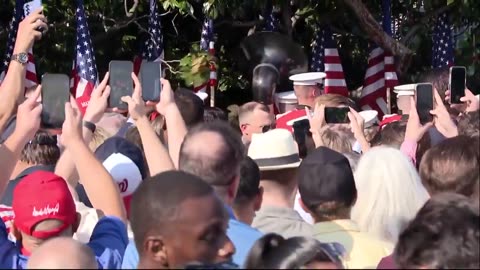 POTUS greets military families on the South Lawn of the White House.