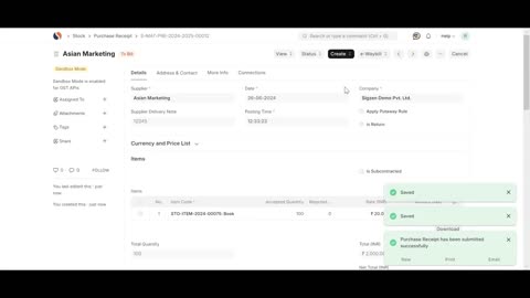SigzenERP -Transform Your Procurement: Creating Purchase Receipts
