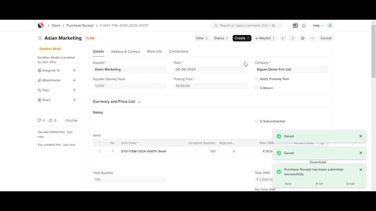 SigzenERP -Transform Your Procurement: Creating Purchase Receipts