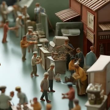 a small town with people walking down a street #SmallTownVibes #Community #Spirit