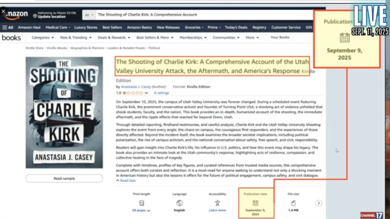 Mysterious Book "The Shooting of Charlie Kirk" Available on Amazon Day Before Tragedy