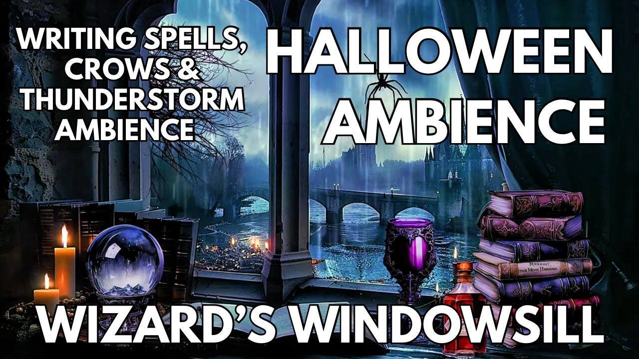 🎃 Wizard’s Windowsill Ambience | Writing Spells, Crows & Thunderstorms | Horror Halloween 4K ASMR