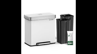 SONGMICS Kitchen Trash Can, 16 Gallon (2 x 8 Gallon) Dual Compartment Garbage Can