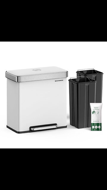 SONGMICS Kitchen Trash Can, 16 Gallon (2 x 8 Gallon) Dual Compartment Garbage Can