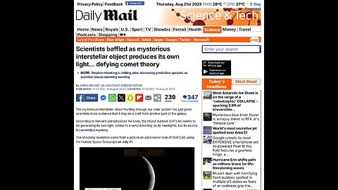 3I/ATLAS Interstellar Object doesn’t glow like a typical Comet, may have its own Light Source