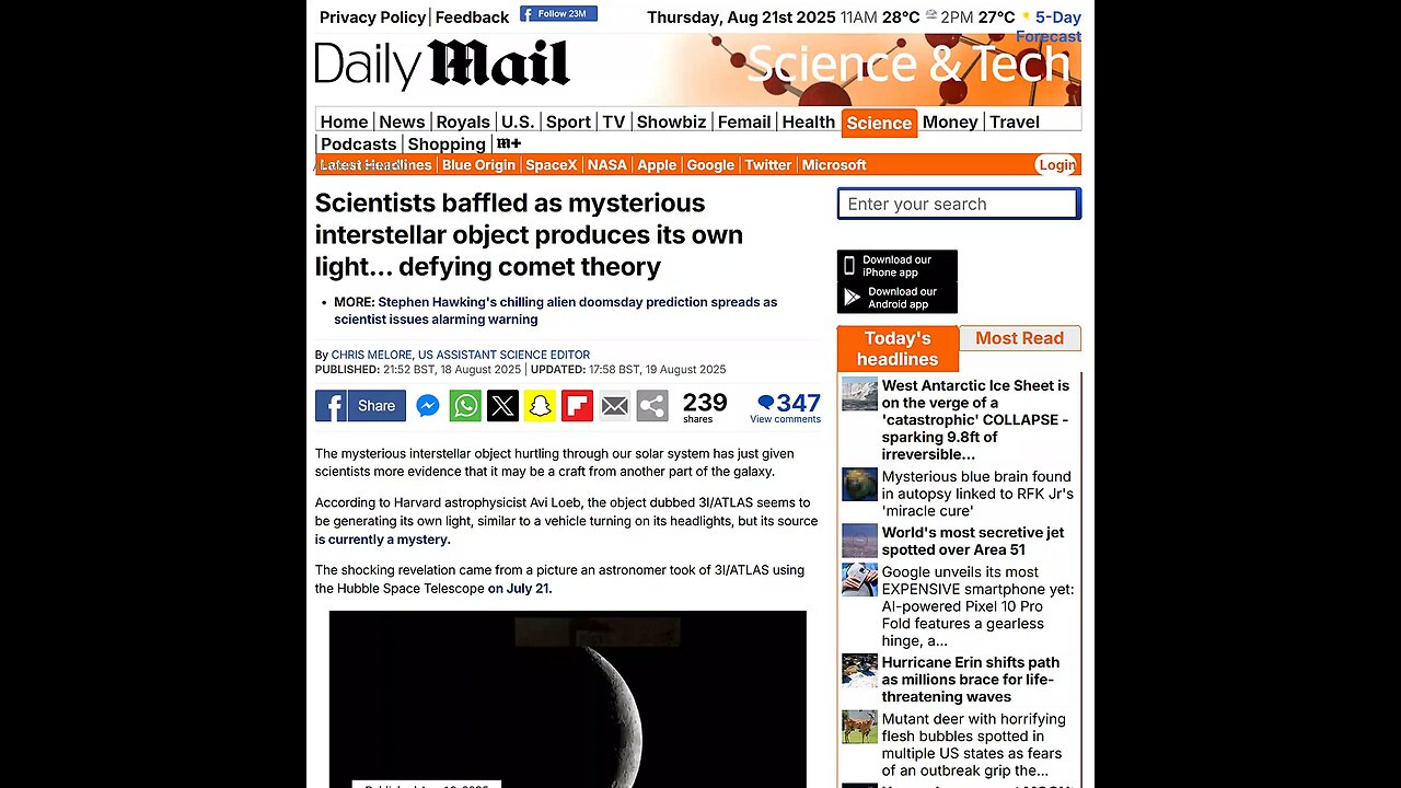 3I/ATLAS Interstellar Object doesn’t glow like a typical Comet, may have its own Light Source