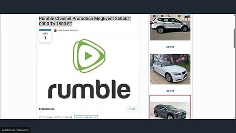 Rumble Channel Promotion MegEvent 250501 0900 To 1500 ET https://rumble.com/register/JackBBosma/