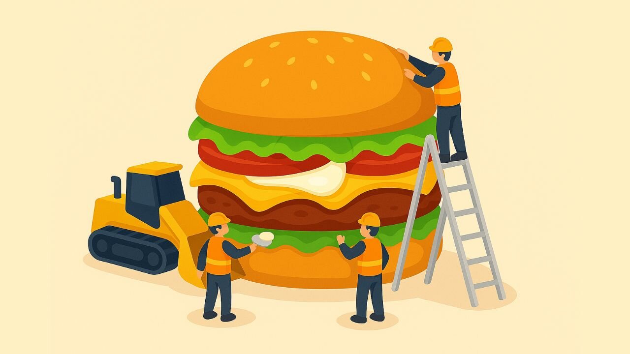 MINI CONSTRUCTION CREW: Building the GIANT ARTISAN BURGER – an epic result!