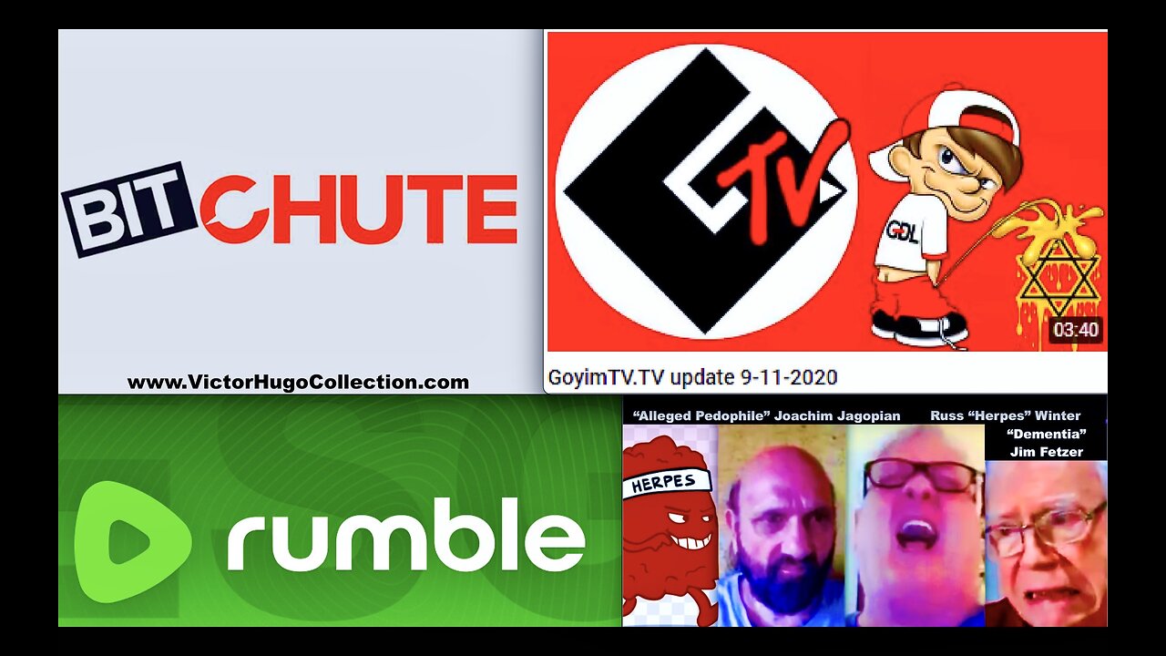 Tainted Jim Fetzer Russ Winter Joachim Hagopian Vow To Censor Victor Hugo On GoyimTV Rumble BitChute