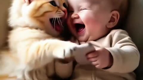 Funny cat and child hahaha