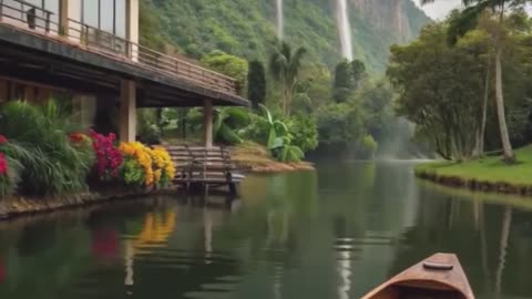 Rowboat by Tropical River.