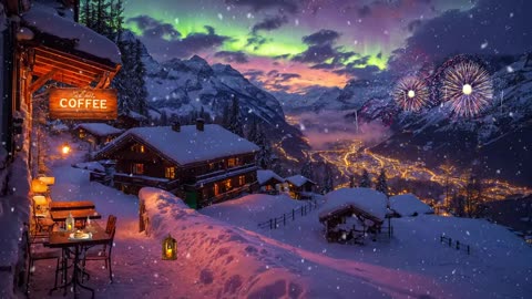 Cozy New Year's Eve Ambience. Relaxing Jazz Music and Beautiful Fireworks for a Good New Year