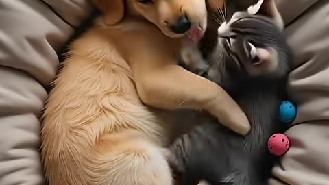 Kitten and puppy Hug