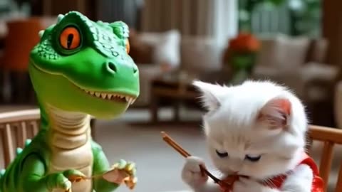 kitten rescue by dinosaur 🦕 😺#cat #kitten #shorts #trending