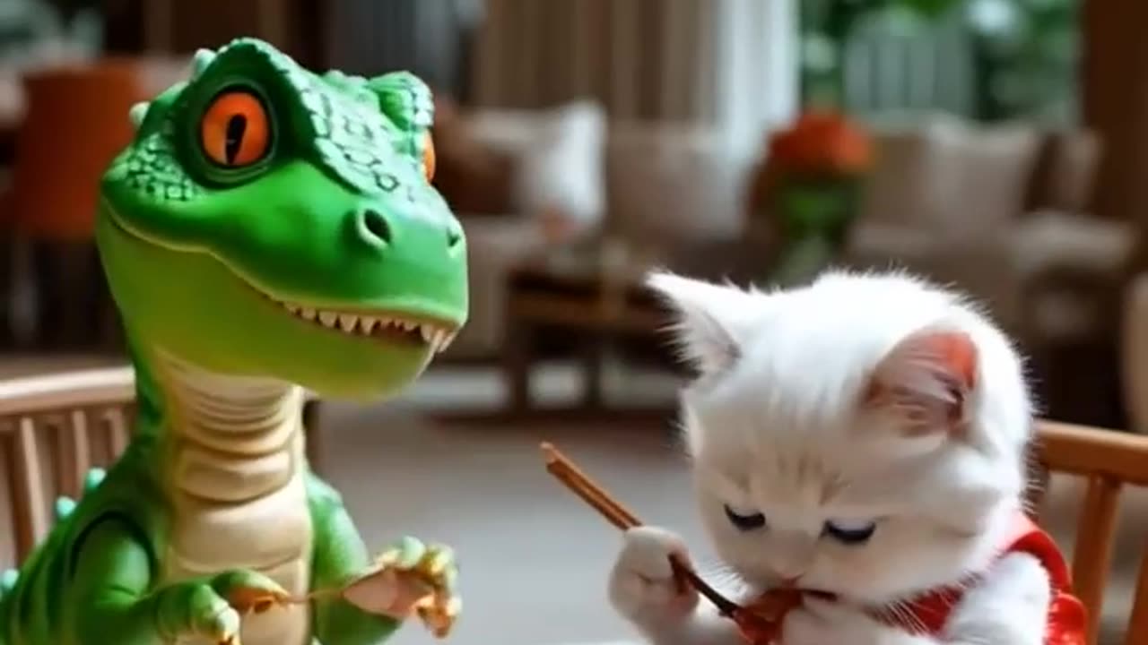 kitten rescue by dinosaur 🦕 😺#cat #kitten #shorts #trending