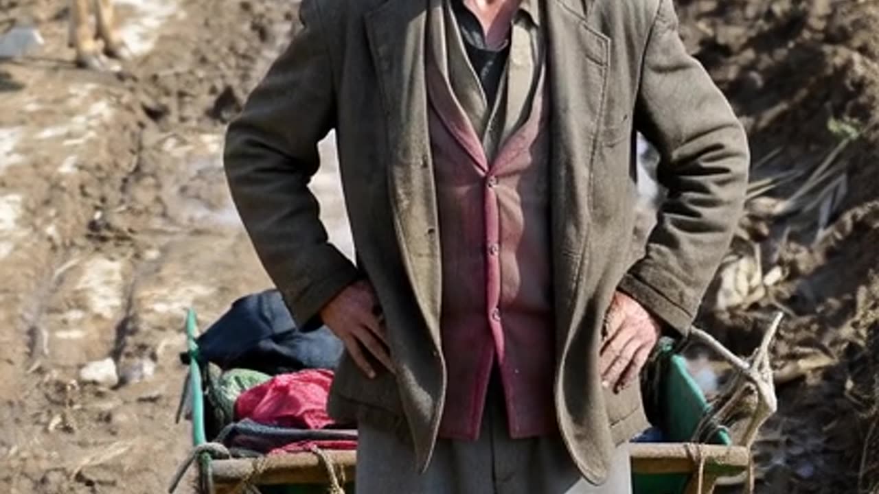 The cow helps an old man