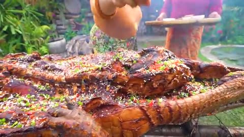 Amazing Crocodile Meat Grilled Classic Recipe Ingredients Eating in Village