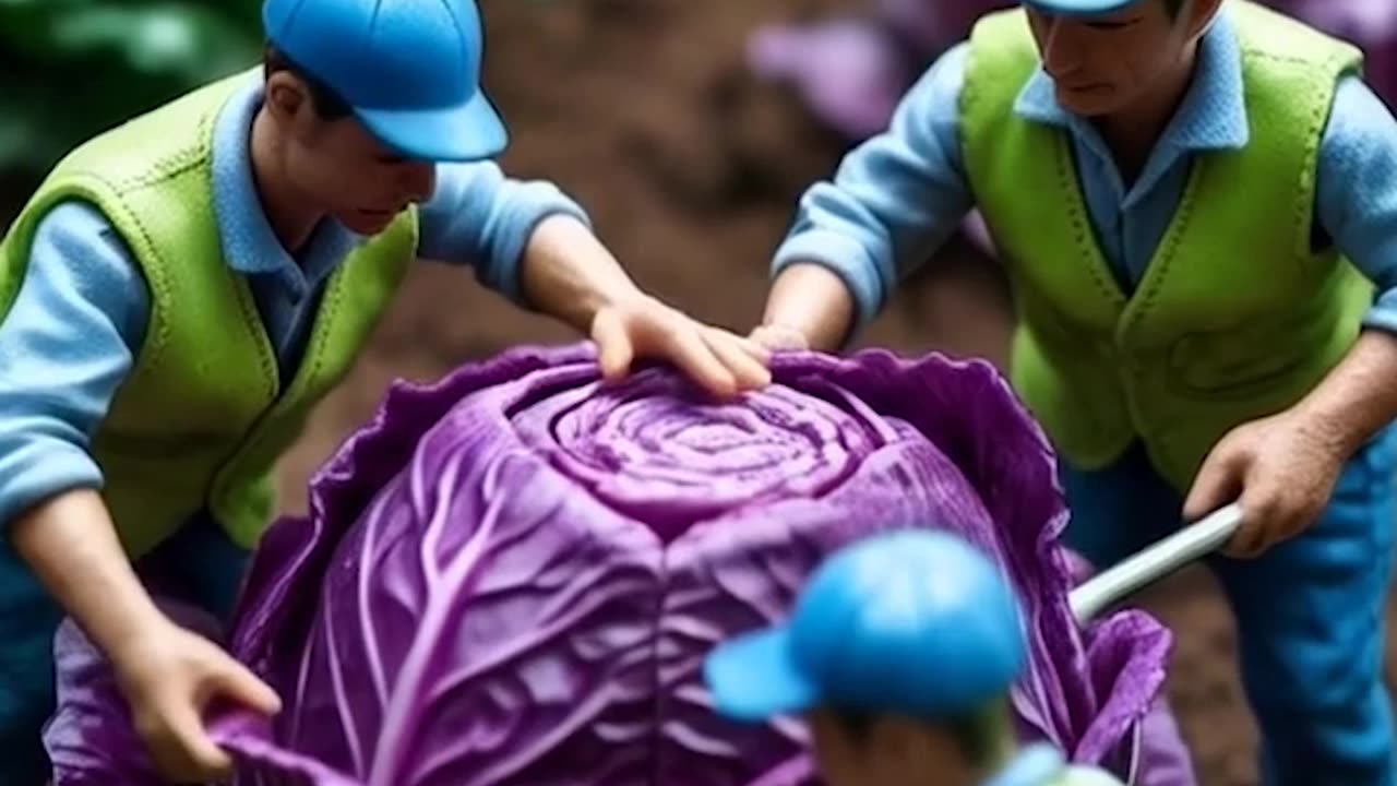 Little people harvesting food with great fun