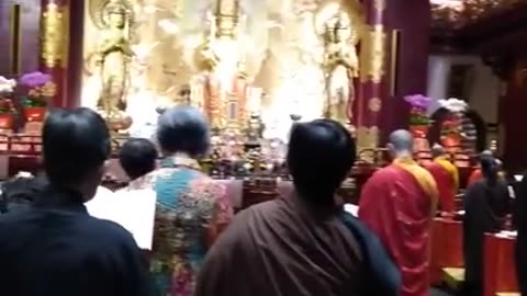Buddhist ceremony in the Buddha Tooth Relic Temple, Singapore