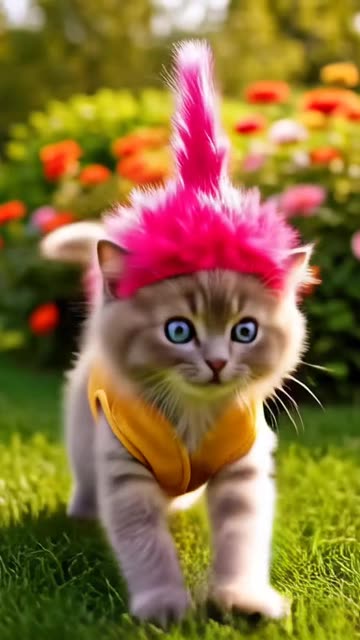 Kitten Dressed as Troll Doll