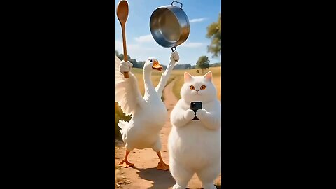 Cute Cat Funny Duck Story With Ai.