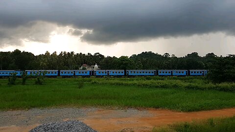 Slow Motion Train at Sundown | Scenic Evening Railway View