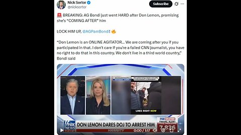 Pam Bondi Vows To Federally Prosecute Don Lemon ON FOX NEWS! 1-24-2026