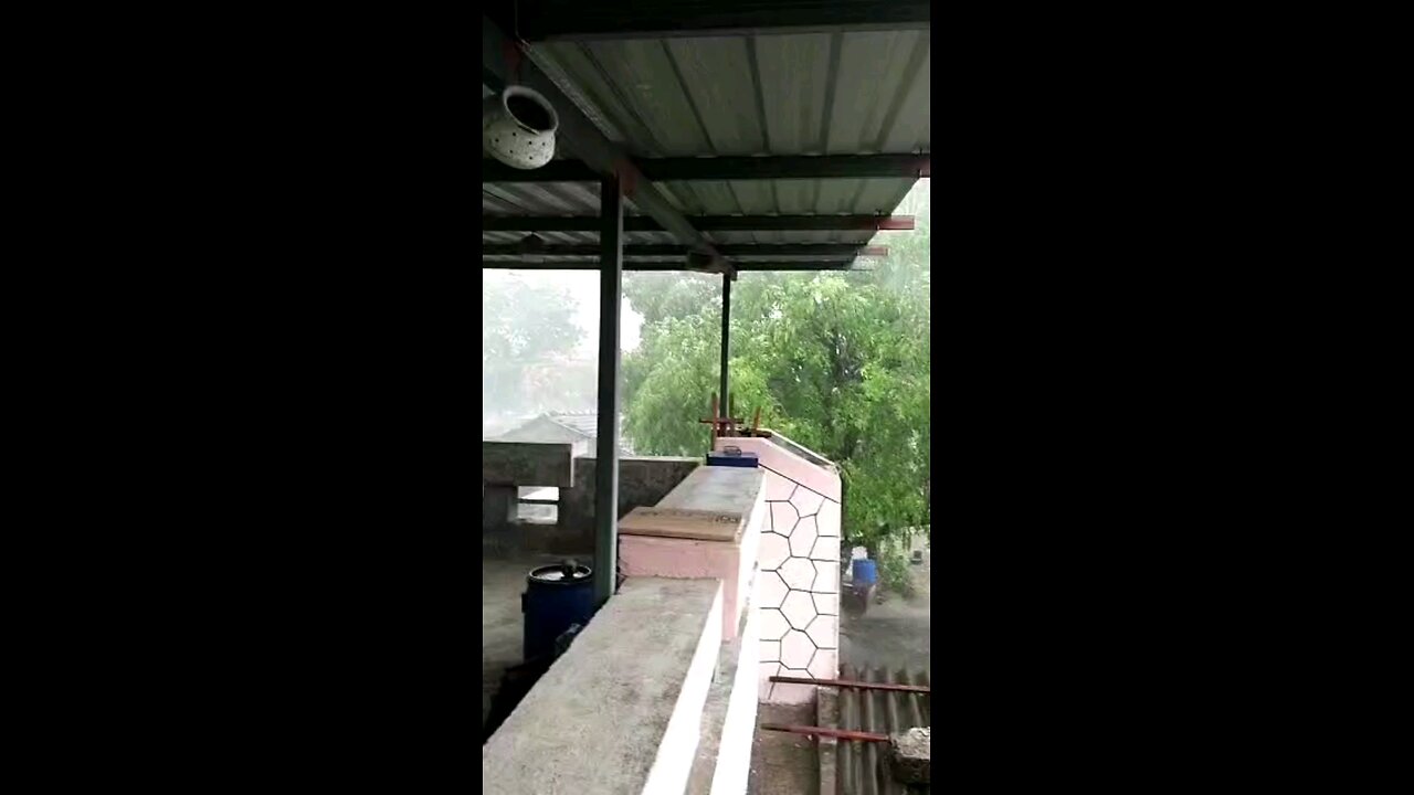 torrential rain in village