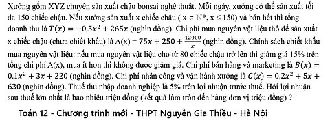 Xưởng gốm XYZ chuyên sản xuất chậu bonsai nghệ thuật. Mỗi ngày, xưởng có thể