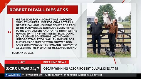 Oscar-winning actor Robert Duvall dies at 95
