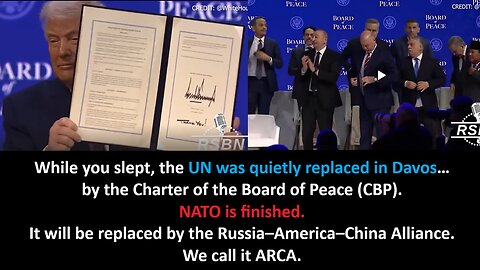 While you slept, the UN was quietly replaced in Davos… by the Charter of the Board of Peace (CBP). NATO is finished. It will be replaced by the Russia–America–China Alliance. We call it ARCA.