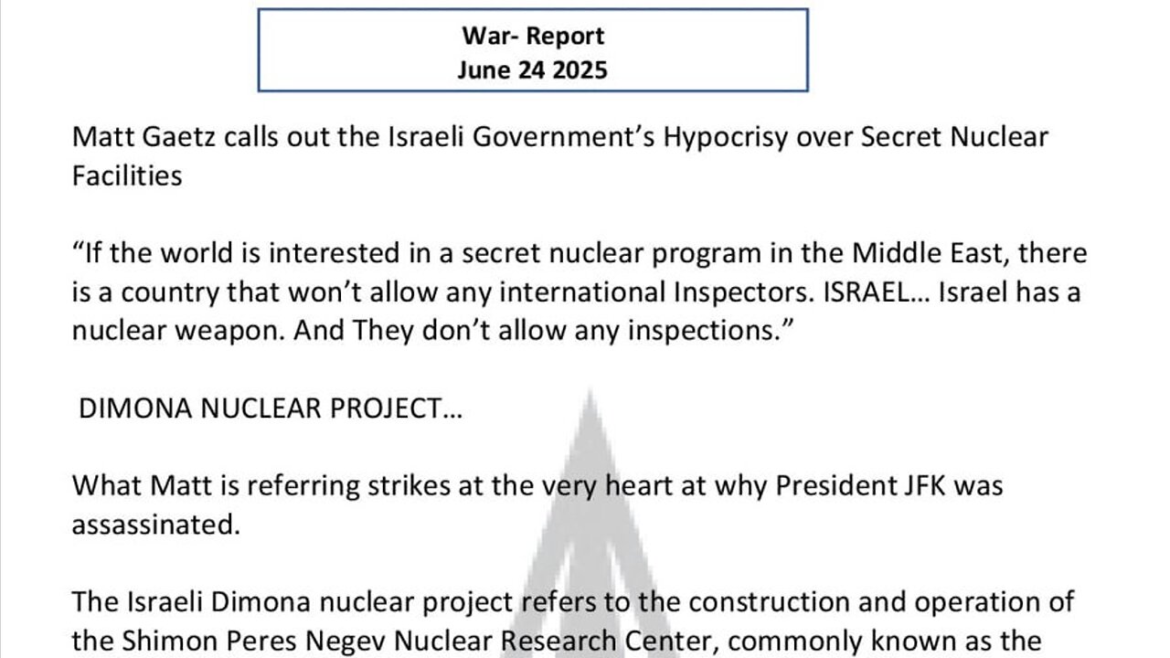 WAR REPORT - JUNE 24 2025 - DIMONA NUCLEAR PROJECT