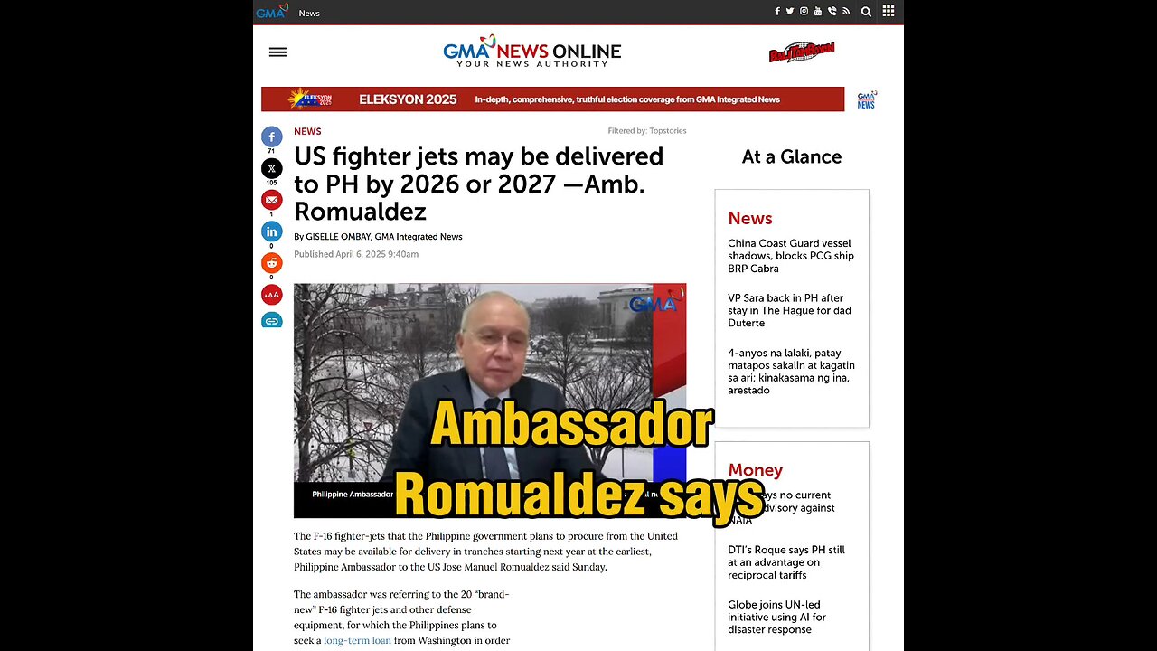 Amb. Romualdez says F-16s could start delivery in 2026; Usd 5.6 billion should only be for F-35s