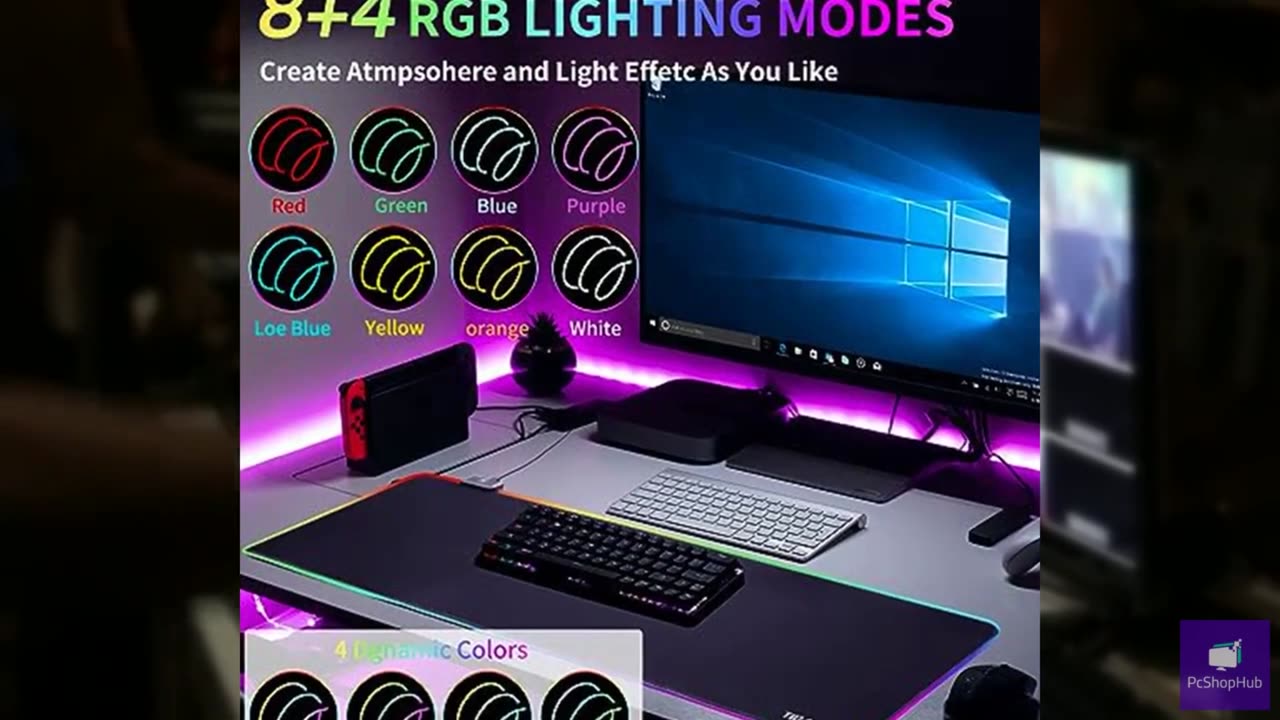 RGB Gaming Mouse Pad, 31.5 x 11.8 Inch Oversized Mouse Mat with 12 Light Modes,