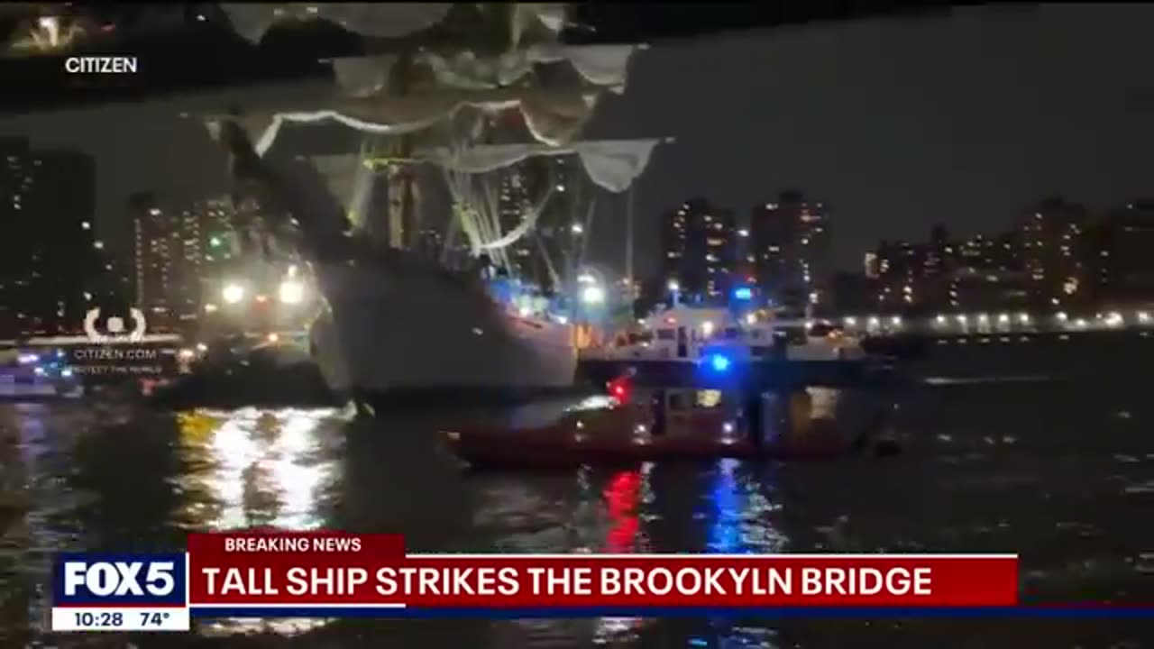 Ship crashes into Brooklyn Bridge, masts collapse, multiple injured