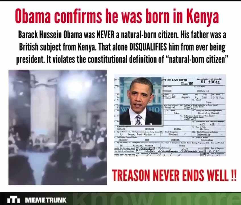 Treasonous Barack Obama admits he was born in Kenya