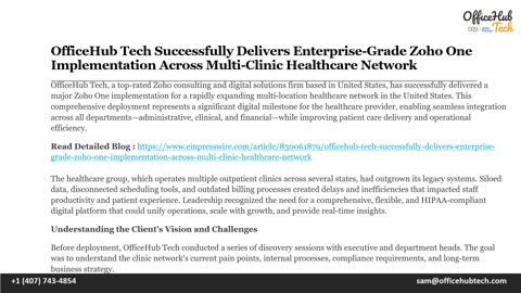 Enterprise Grade Zoho One Implementation Across Multi-Clinic Healthcare Network