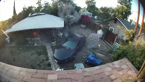 An armed man who drove through backyards is shot at by Fresno police officers